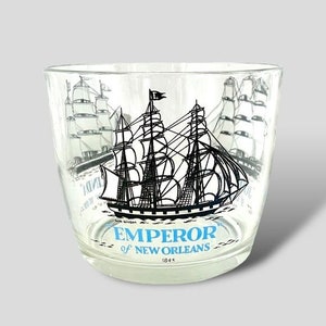 Vintage Hazel Atlas Schooners Blue Ice Bucket 4.75x5.5” Ships Galleons Nautical
