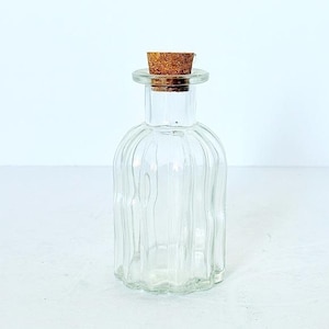 Vintage Clear Ribbed Glass Bottle with Cork Stopper –Vertical Optic Wave Design