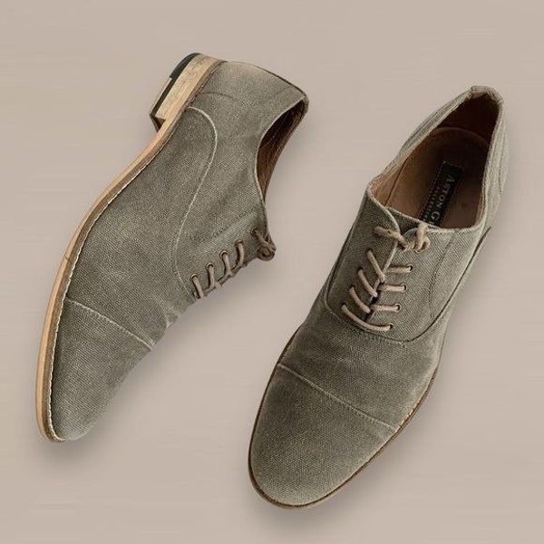 Aston Grey Mens Vermont Oxfords Shoes Gray Canvas Casual Lace Up Cap Toe SZ 9.5