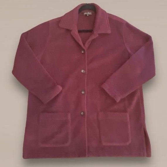 Vintage Henri Bendel Plum Fleece Jacket Button Fr… - image 1