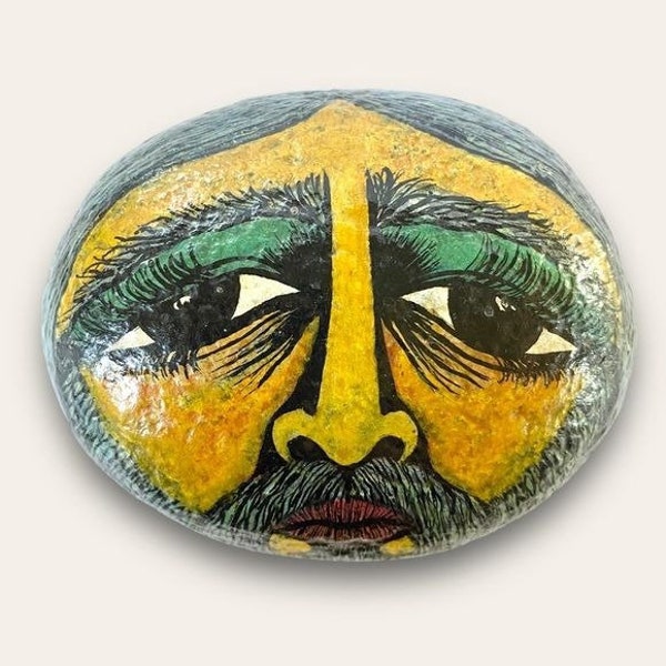 Vintage 1971 Hand-painted Rock Paperweight Doorstop Jerg Jeronimo Carrasco