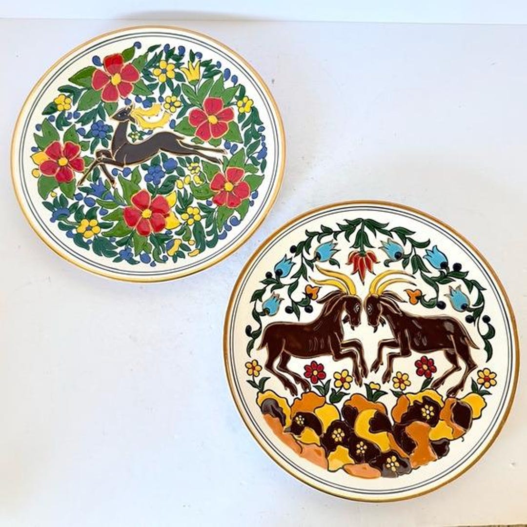 ヴィンテージ manousakis ギリシャ 手作りプレート Vintage Manousakis Keramik Rodos Greece Hand-painted Plates 9 5/8