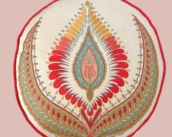 Raymond Waites Round Embroidered Throw Pillow w/ feather down insert 14”
