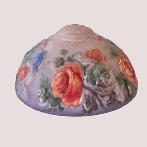 Vintage Rose Bouquet Reverse Painted Puffy Glass Lamp Shade Pairpoint Repro
