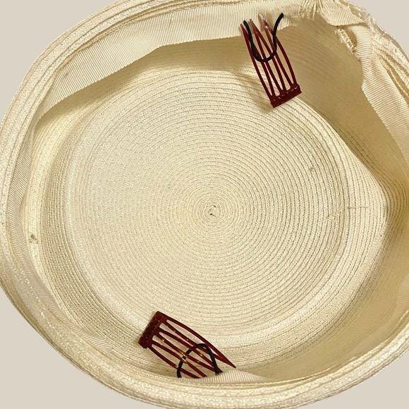 Vintage 1950s-60s Ivory Woven Pillbox Hat With Veil - Etsy display picture 3