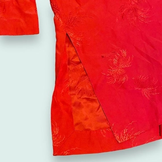 Vintage 50s-60s 100% Red Jacquard Silk Robe Royal… - image 5
