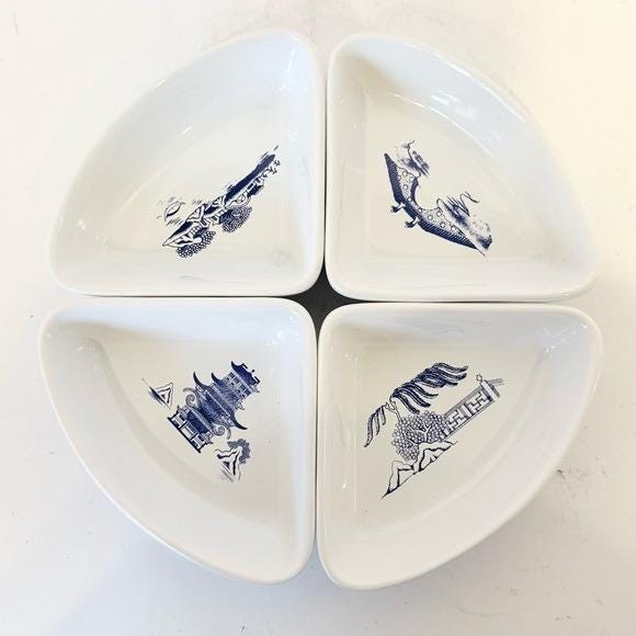 Vintage Ringtons Blue Willow Ironstone Quarter Dishes – Set of 4