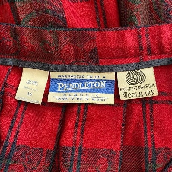 Vintage Pendleton Red Green Plaid Pleated Wool Mi… - image 5