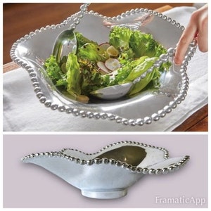 Vintage Mariposa String of Pearls Wavy Pedestal Bowl Heavy Oversized 15x15x6”