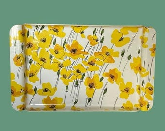 Vintage Match Mates Floral Serving Tray Plastic Yellow Green Flowers 17x11”