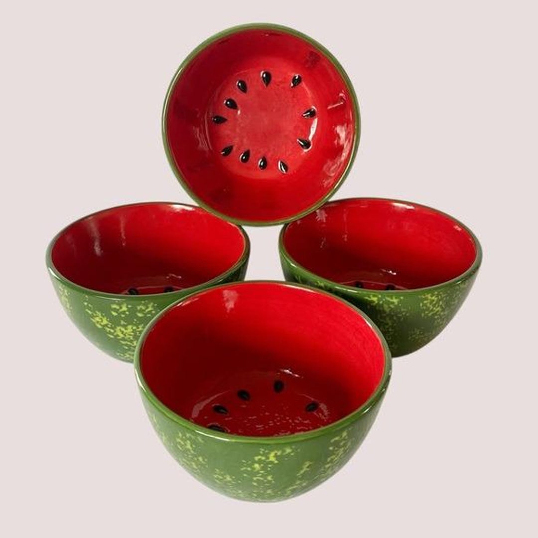 Bamboo Leaf Patterned Korean Ceramic Melon Bowls photo