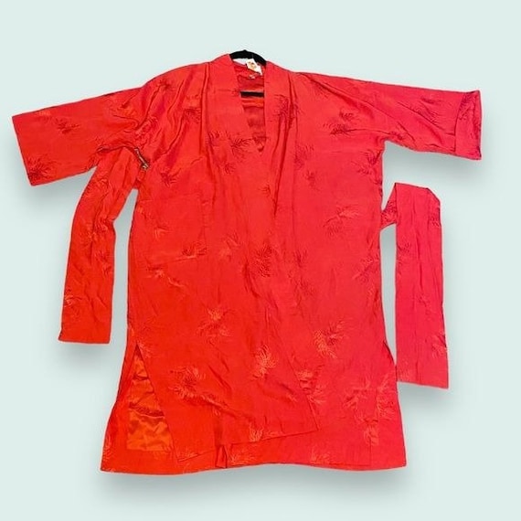 Vintage 50s-60s 100% Red Jacquard Silk Robe Royal… - image 1