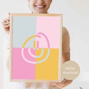 Bunter Smiley Wanddekor, Pop-Farben Smiley Emoji Poster, Funky Retro Emoji Wandkunst, Farbtherapie Poster, digitaler Download