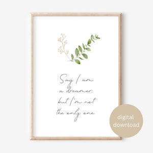Dreamer Printable Wall Decor, Botanical Dreamer Poster, Minimalist Green Encouragement Note Poster Wall Art, Motivational Digital Download