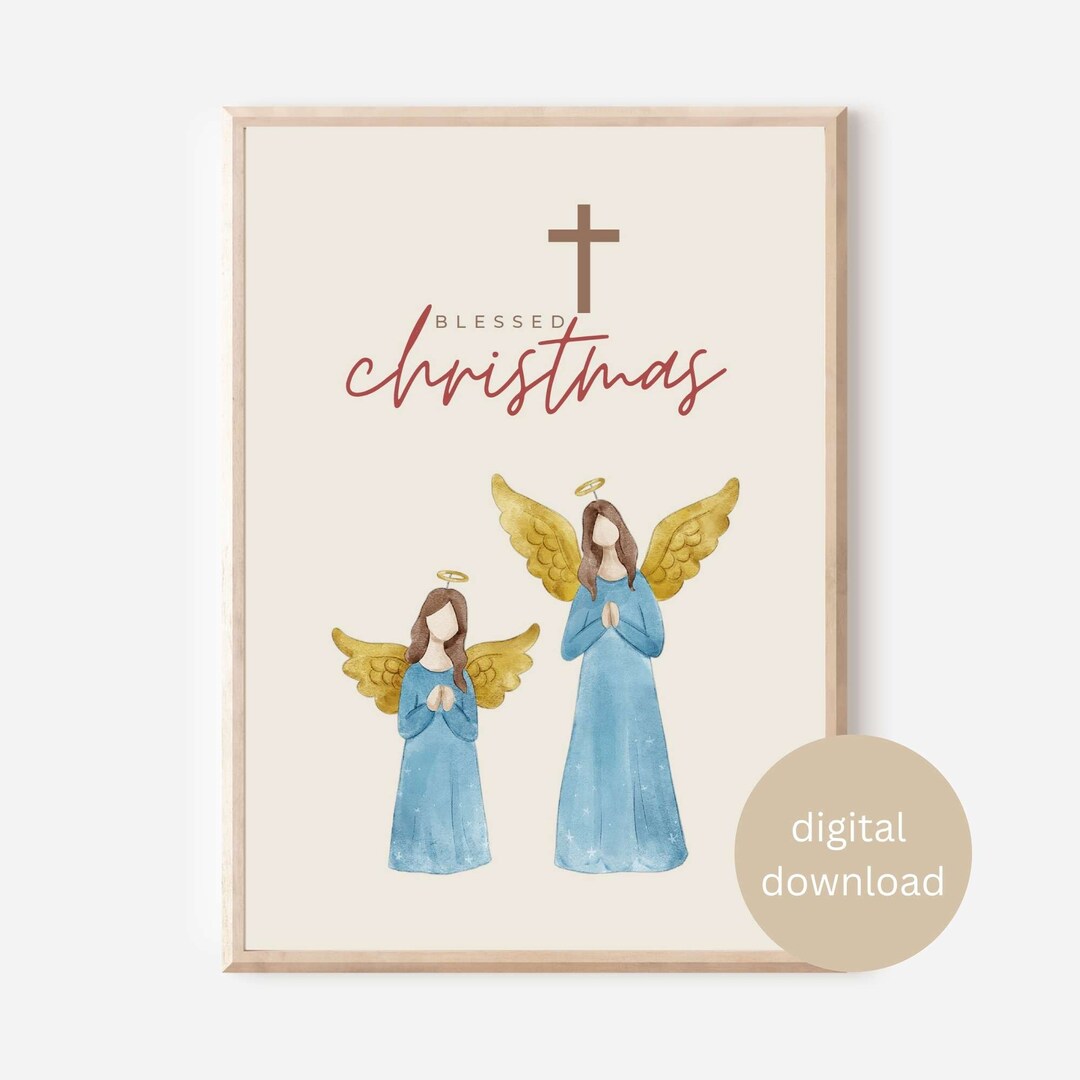 Holy Angel Christmas Printable Wall Decor, Blessed Christmas Print, Nordic Christmas, Printable
