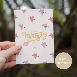 Cartão de coração para impressão do dia das mães, cartão-presente para a mãe, cartão de babá, cartão MIL, minimalista, cartão de dia das mães, cartão de presente para a esposa, download digital