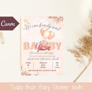 We can bearly wait Editable girl baby shower invitation, Teddy Bear Baby Shower invite, Printable teddy bear shower, Shower decorations BB02