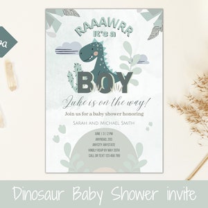 Editable Dinosaur Baby Shower Invitation It&#39;s a Boy, Editable Template Dino Baby Shower, Printable Baby Shower Invite, Wild Animals Boy DB01