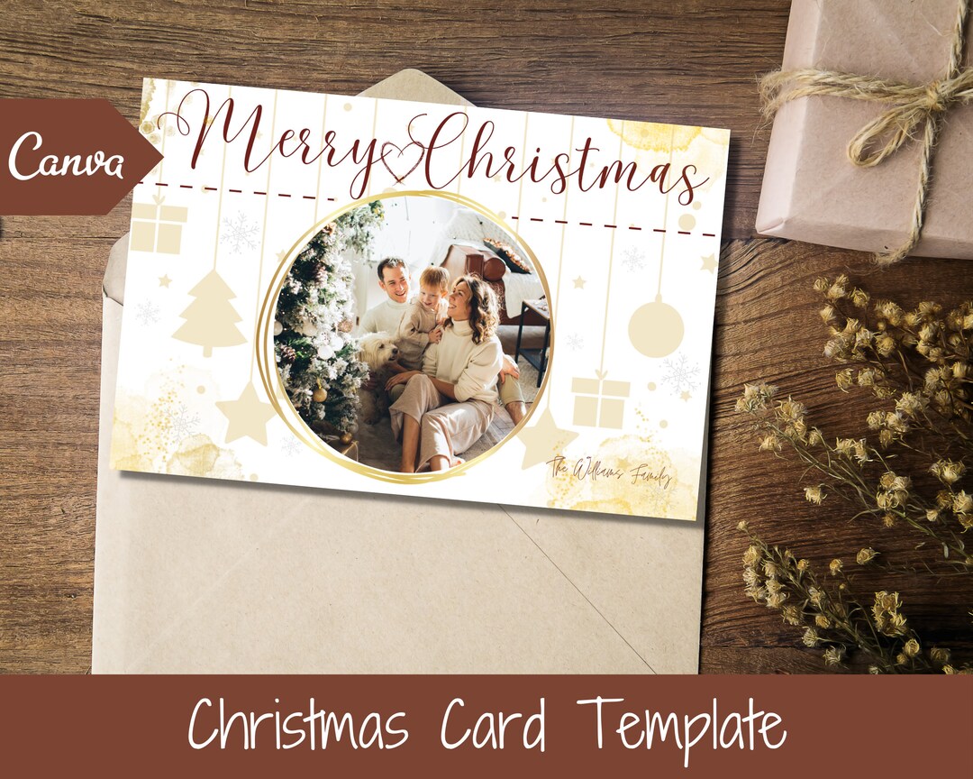 Merry Christmas Card Template, Photo Christmas Card Digital, Holiday ...