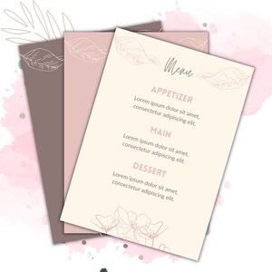 Menú editable CANVA, Menú Rosa, Menú Marrón, Menú Flores, plantilla de menú fácil, menús canva, menús imprimibles, descarga instantánea canva EM03