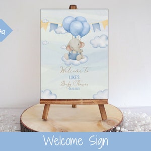 Elephant baby shower welcome sign, editable baby shower welcome sign printable instant download, boy elephant baby shower decoration  EB01