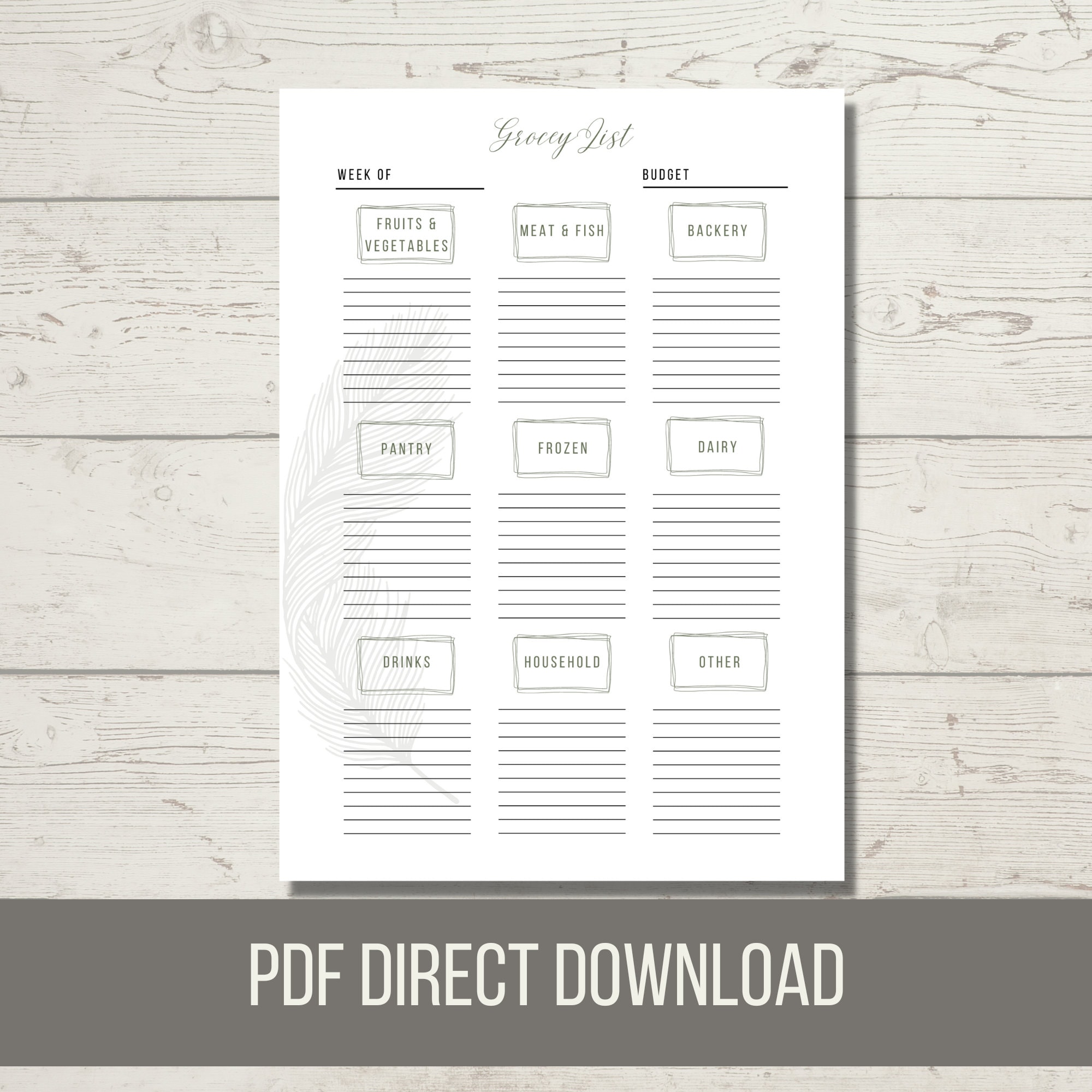 Printable Weekly Menu Planner and Grocery List Instant - Etsy
