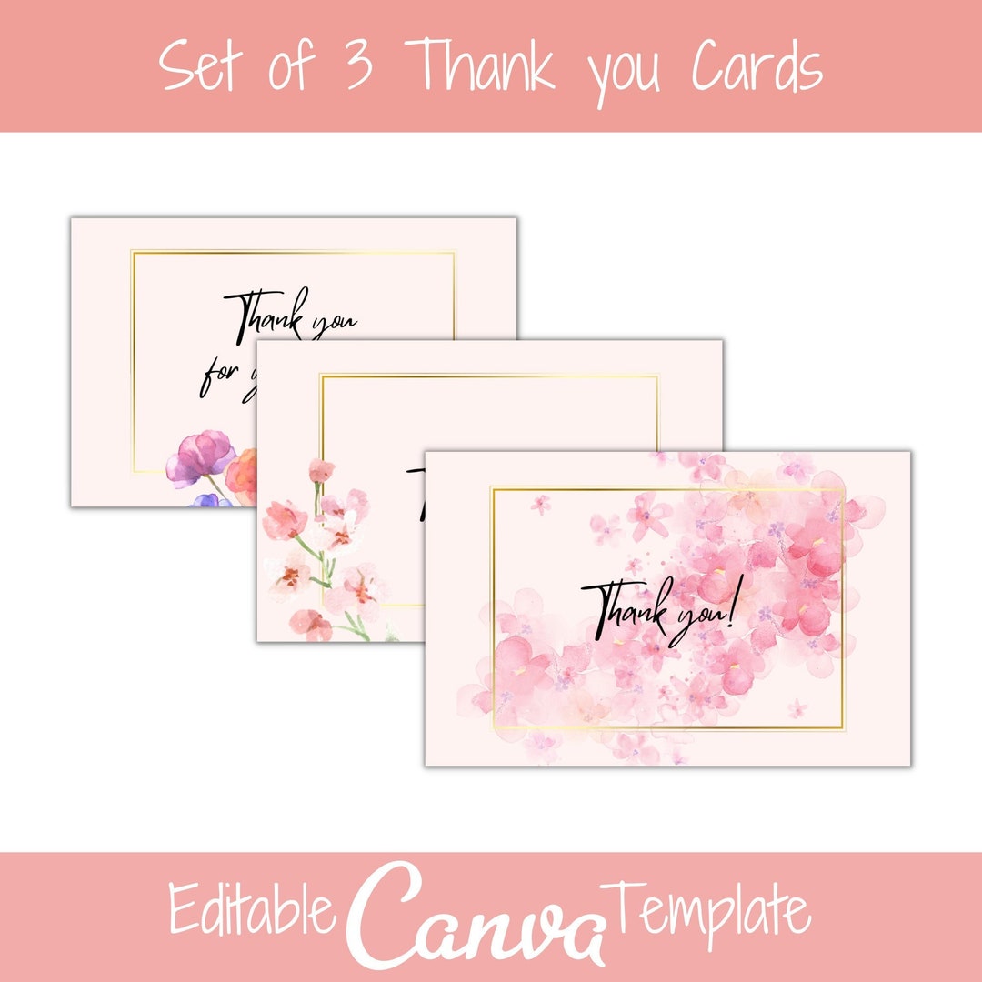 CANVA Thank You Card | Floral Pink Editable Thank You Card | Small ...