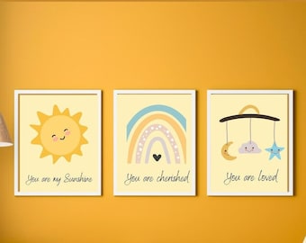 Nursery Wall Art Set: Sunshine, Rainbow, Mobile Prints (Digital Download)