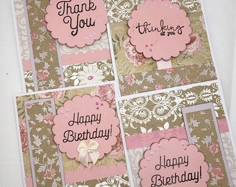 Greeting Card Set, Feminine Shabby Chic Handmade Cards with free shipping