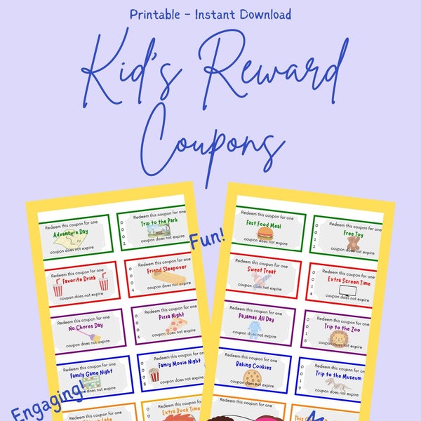 Kids Reward Coupons Printable, Reward coupon booklet, reward tickets for children, kids gift idea