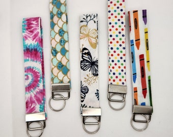 Handmade Fabric Keychain Key Fob Wristlet in 5 Fun Patterns