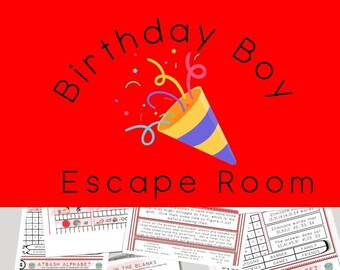 Escape Room for Kids, Printable DIY birthday party celebration, Birthday Boy escape room kit, kids puzzles, family game, code-cracking