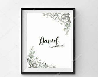 Name Sign Personalized, Printable Black and White Minimalist Name Sign