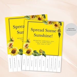 Druckbare Abreiß-Flyer, Ermutigungszettel, Pay-it-Forward, Sonnenblumen-Design, Klassenzimmer-Berater-Bürodekor