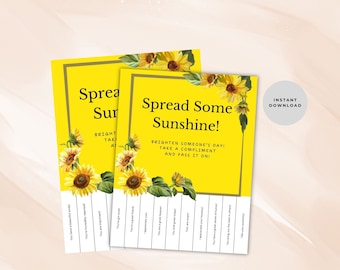 Printable tear off compliments flyer, encouragement slips, pay it forward, sunflower design, classroom counselor office decor
