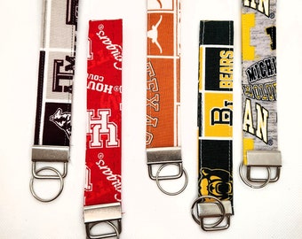 College Keychains, University wristlet keyring, Handmade fabric key fob,  back to school gift idea