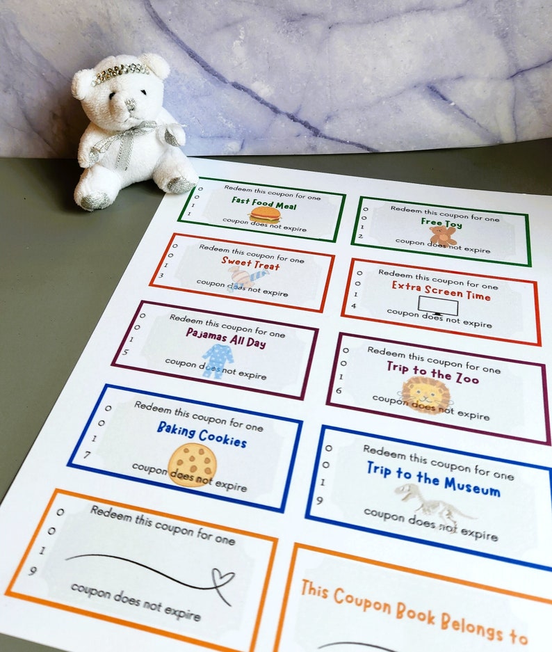 Kids Reward Coupons Printable, Reward coupon booklet, reward tickets for children, kids gift idea image 4