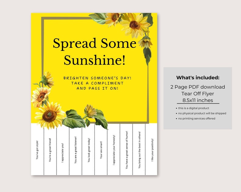 Printable Tear off Compliments Flyer, Encouragement Slips, Pay It ...