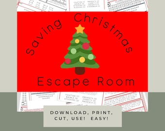 Escape Room for Kids, Printable DIY party game, Christmas themed escape room kit, kids puzzles, game night, secret code cracking game