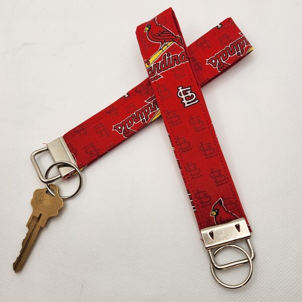 Keychain St. Louis Cardinals,  Handmade Fabric Wristlet, Baseball Key ring, St Louis Cardinals, Gift Idea