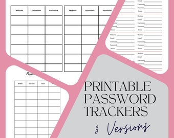 Printable Password Tracker Bundle, Instant Digital Download