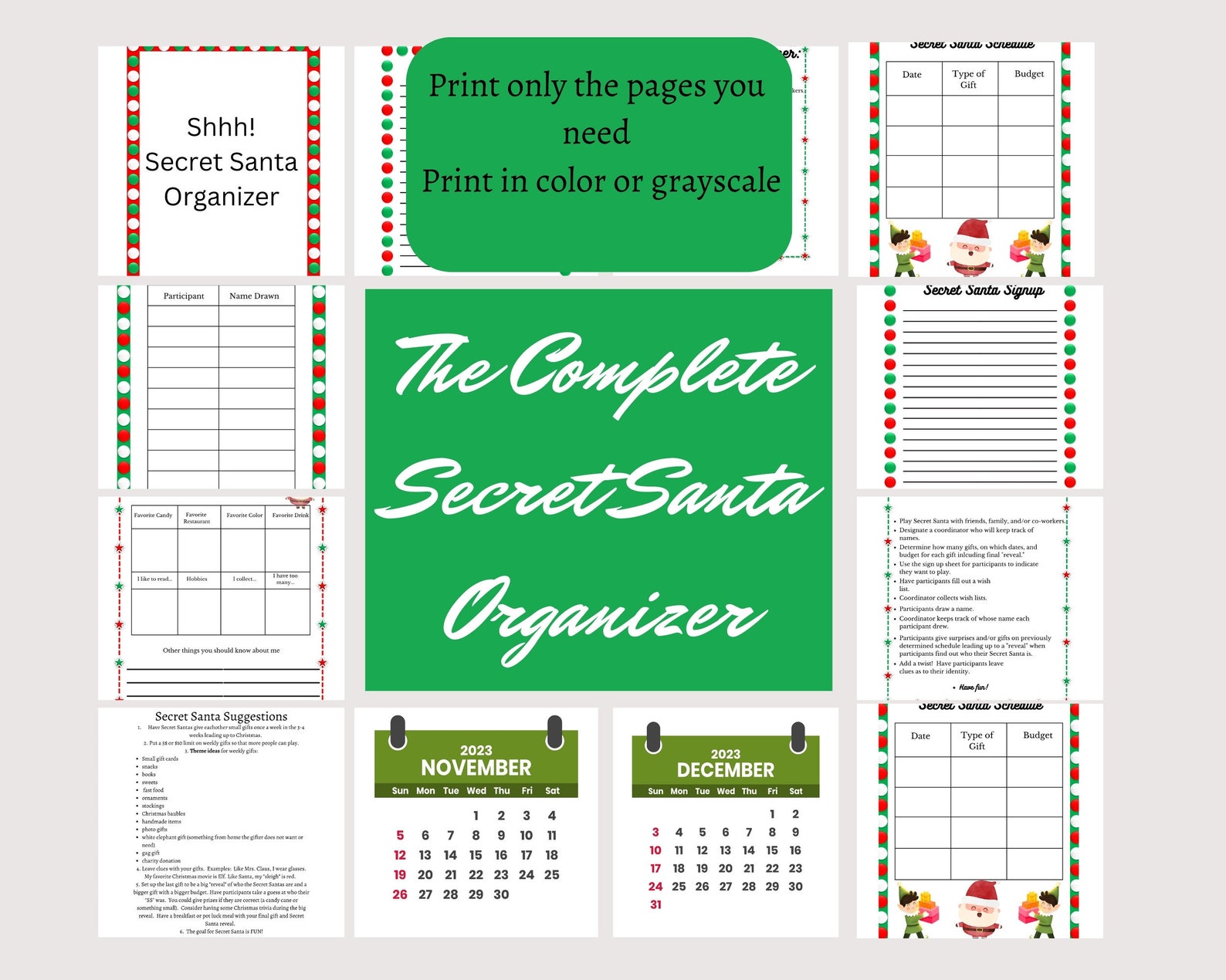 The Complete Secret Santa Organizer Printable Instant Etsy