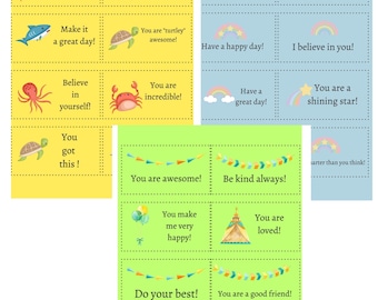 Encouraging Lunch Notes, Printable Positive Notes for your child's lunchbox