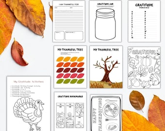Thanksgiving gratitude activity bundle for kids or classroom, 7 thankful fun and educational  printables