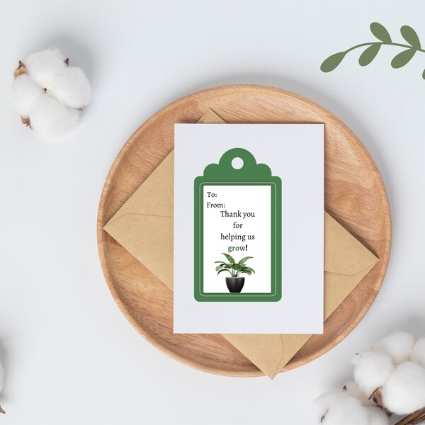 Teacher Appreciation Gift Tags, Set of 8, Green aesthetic, Thanks for Helping us GROW, gift for teacher, teacher thank you