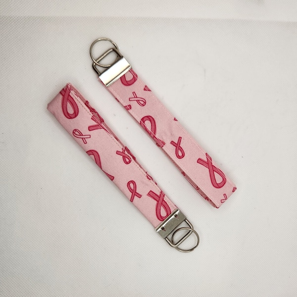 Pink Ribbon Fabric Keychain, Breast Cancer Key Fob Wristlet, Gift idea