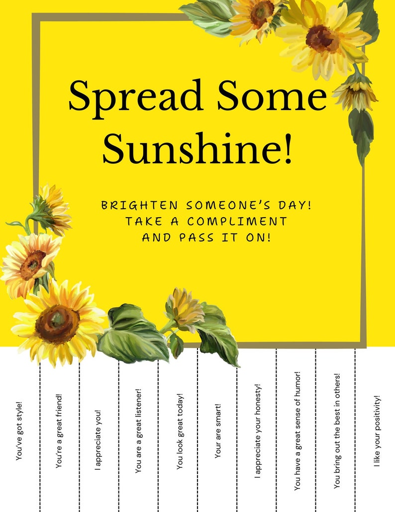 Printable Tear off Compliments Flyer, Encouragement Slips, Pay It ...