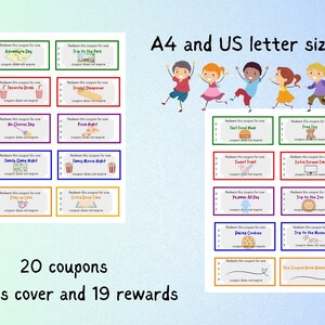 Kids Reward Coupons Printable, Reward coupon booklet, reward tickets for children, kids gift idea image 2