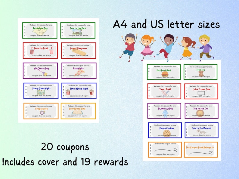 Kids Reward Coupons Printable, Reward coupon booklet, reward tickets for children, kids gift idea image 2