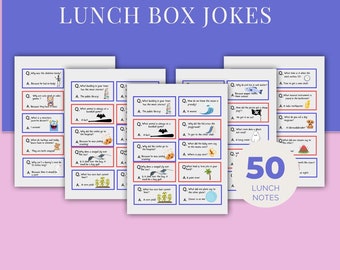 Lunch Box Jokes for Kids, 50 Funny Lunch Notes, Letter and A4 sizes